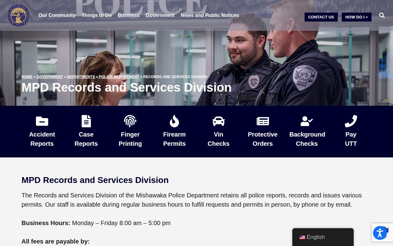 Mishawaka Police Department records route for arrest records