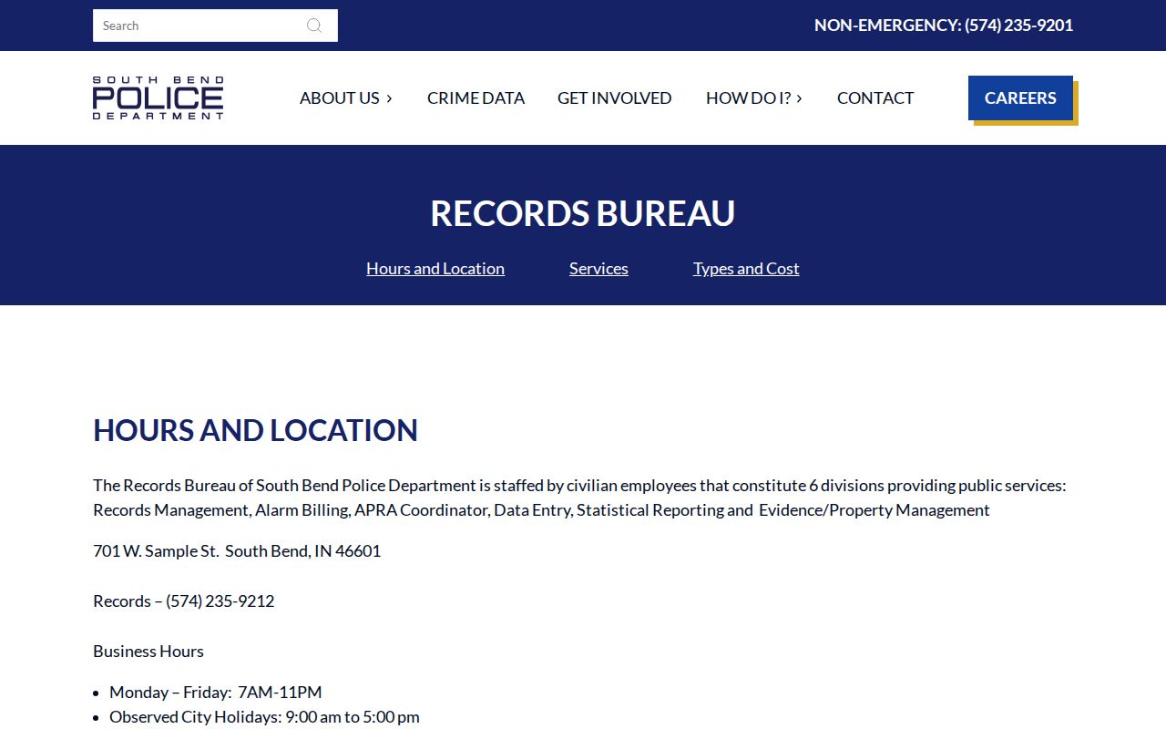 South Bend Police Department arrest records and mugshot request page